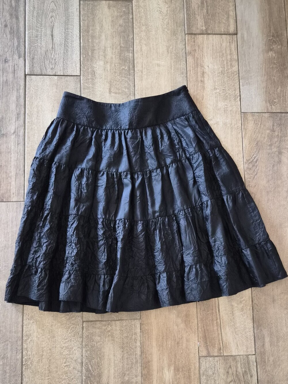Emporio Armani Black Tiered A-Line 100% Silk Skirt Size 8